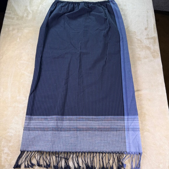 Anne Klein Women's Medium Blue Pinstripe Maxi Skirt with Fringe Detail - Picture 1 of 8